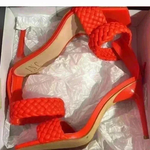 - NWT INC Womens Adalie Faux Leather Braided Ankle Strap Orange 8.5 - Picture 2 of 2